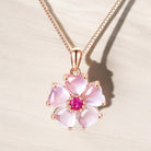 Rose Quartz Hibiscus Flower Pendant1