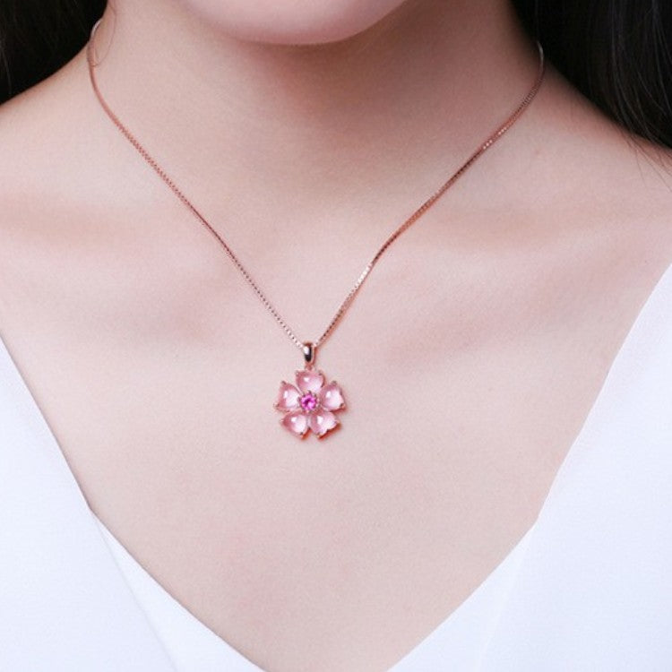 Rose Quartz Hibiscus Flower Pendant5