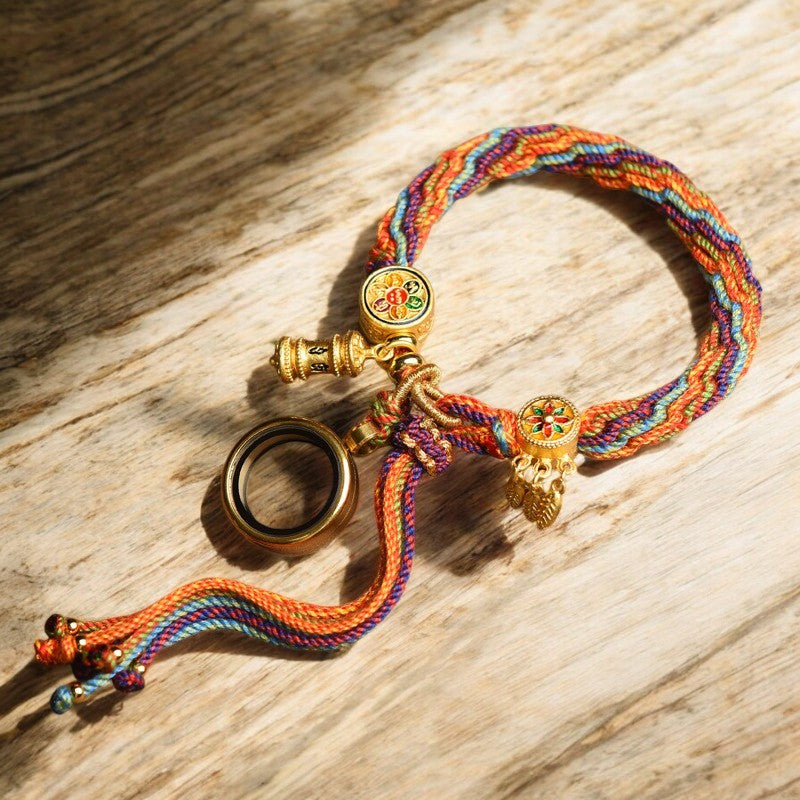 Handwoven Tibetan Om Mani Padme Hum luck knot adjustable string bracelet sacred Buddhist feng shui lucky charm