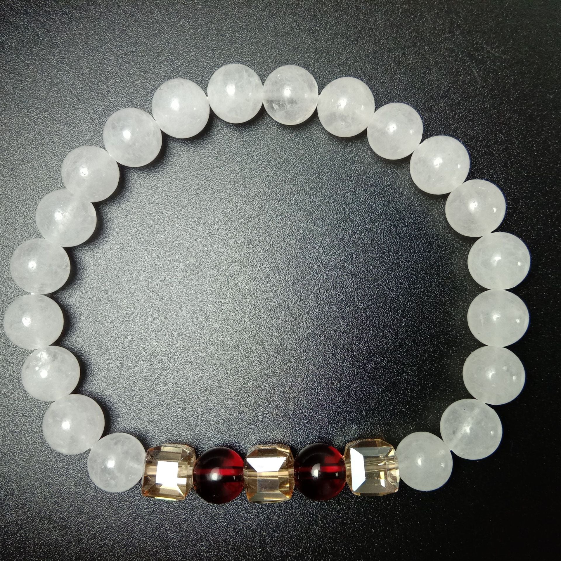 White Chalcedony Garnet Geometric Citrine Bracelet