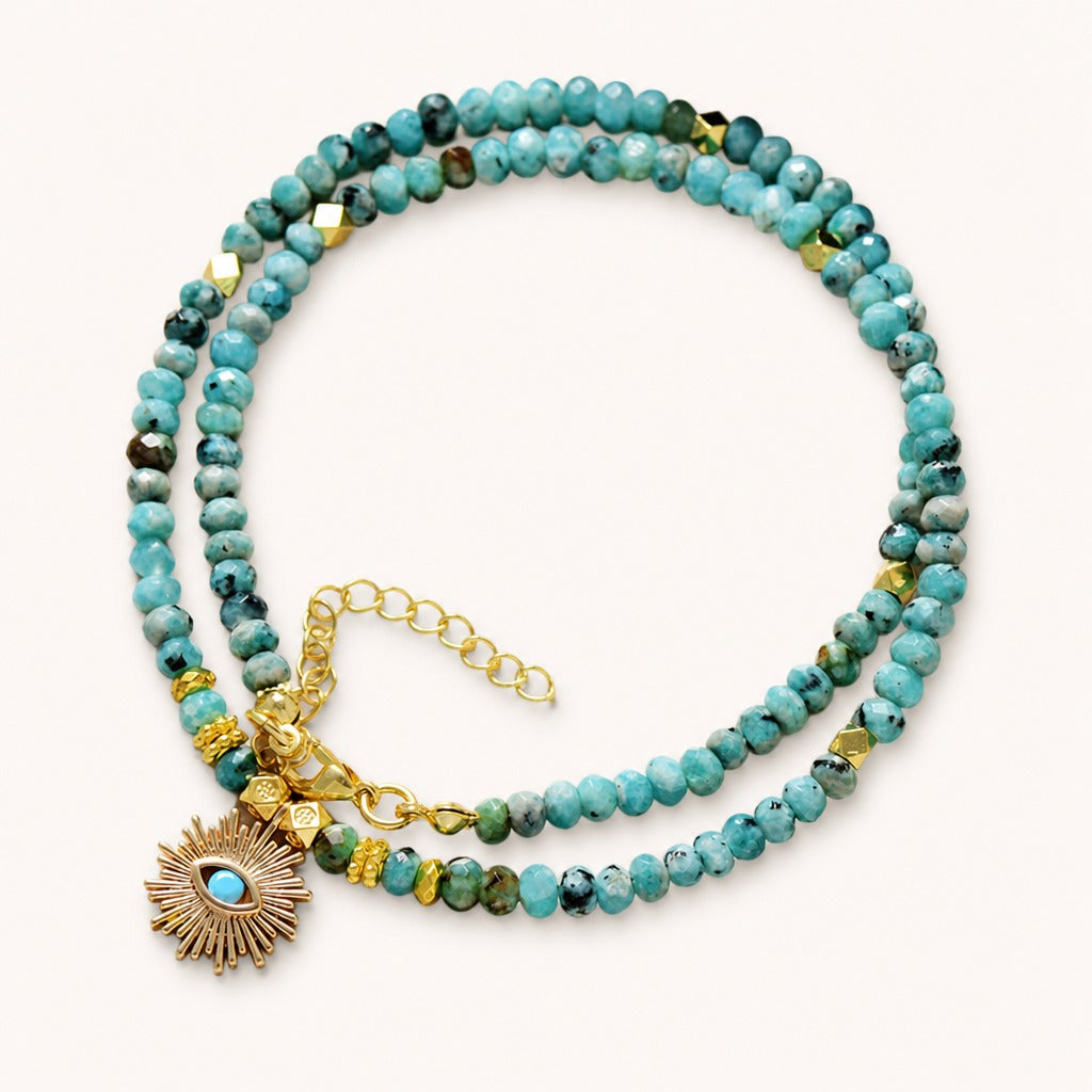 Turquoise Wrap Around Bracelet Long Beaded Strand Chakra Balance Positive Energy Crystal Pendant Bracelet